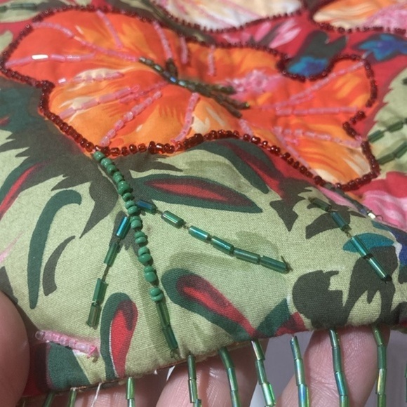 Colorful flower printed purse with gorgeous hand beading and sequins detailing - Picture 8 of 17